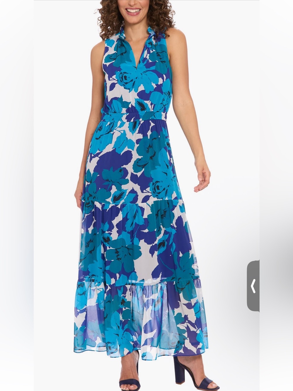 NWT London Times Blue Floral Tiered Maxi Dress MSRP $109